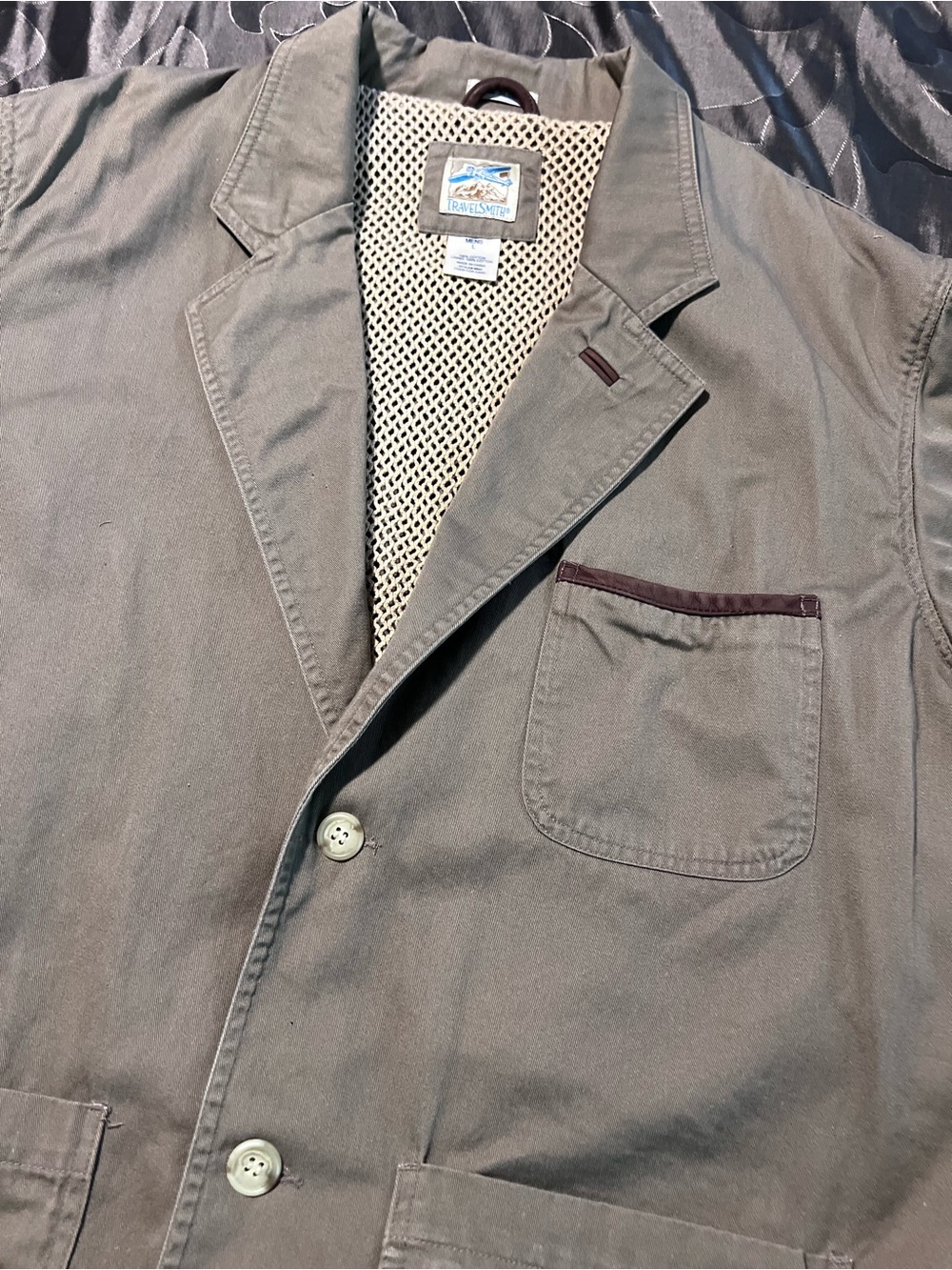 TravelSmith Men's Field Hiking Canvas Cotton Travel Jacket Khaki Tan LG